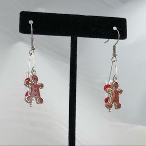 Handmade glass bead gingerbread man earrings